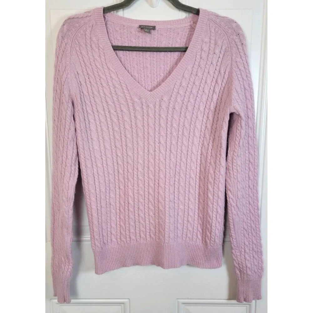 Ann Taylor Cashmere Cable Knit V-Neck Sweater M